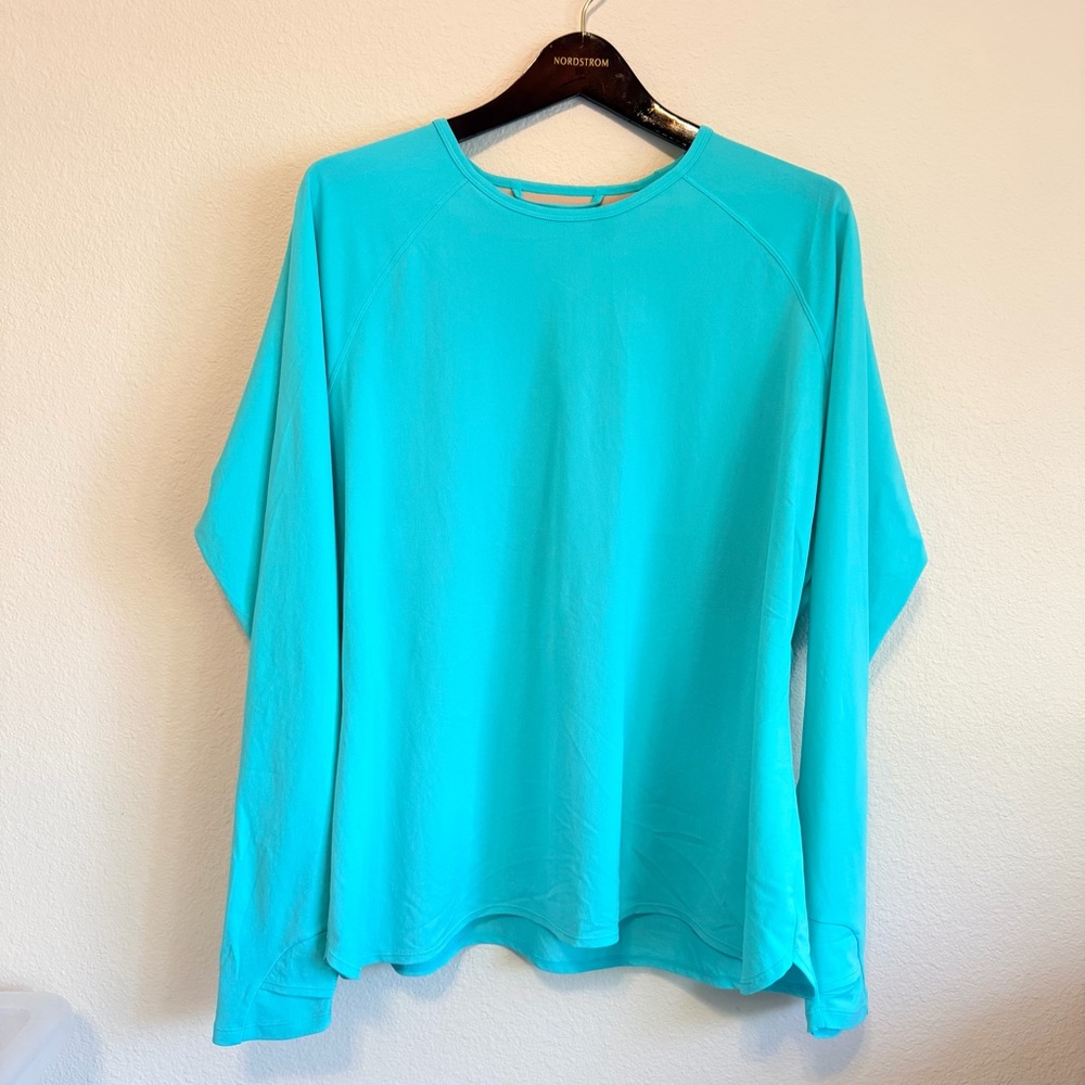 Coolibar LumaLeo Long Sleeve T-Shirt with Thumbholes in Blue Curacao size XXL - Picture 3 of 15